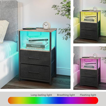 TUTOTAK LED End Table with Charging Station, Nightstand with Cloth Drawer - Image 5