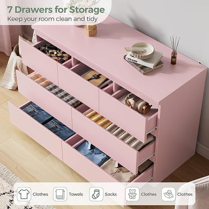 Jocoevol Modern Pink 7 Drawer Dresser - Image 3