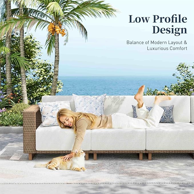 SUNSHINE VALLEY Patio Sectional Furniture, Outdoor Yellow Rattan Wicker Sofa - Image 4