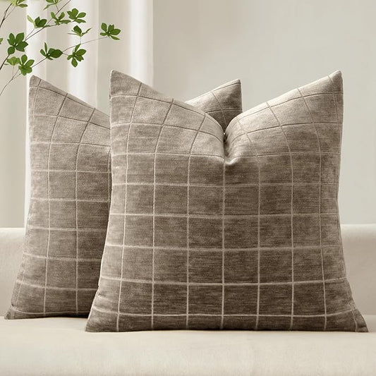 MIULEE Decorative Chenille Check Euro Shams Throw Pillow Covers Vintage Plaid by MIULEE