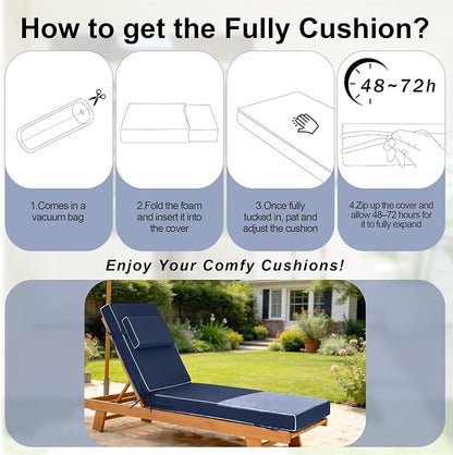 Chaise Lounge Cushions Outdoor 72x21x6 Inch, Fade Resistant 6'' Thicken Outdoor - Image 7