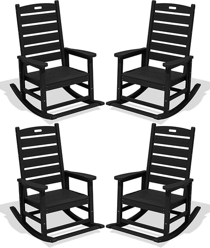 SERWALL Outdoor Rocking Chair Set of 4, Oversized HDPE Patio Rocking Chair by SERWALL