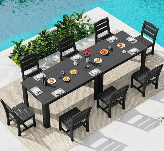 SERWALL Outdoor Dining Set for 8 – HDPE Patio Set by SERWALL