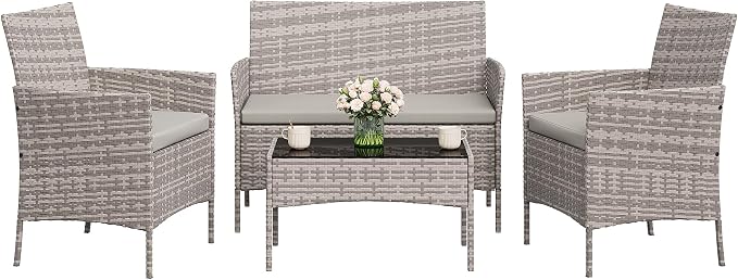 4-Piece Outdoor Furniture Set, PE Rattan Wicker Chairs - Image 7