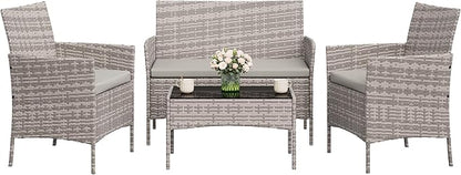 4-Piece Outdoor Furniture Set, PE Rattan Wicker Chairs - Image 7