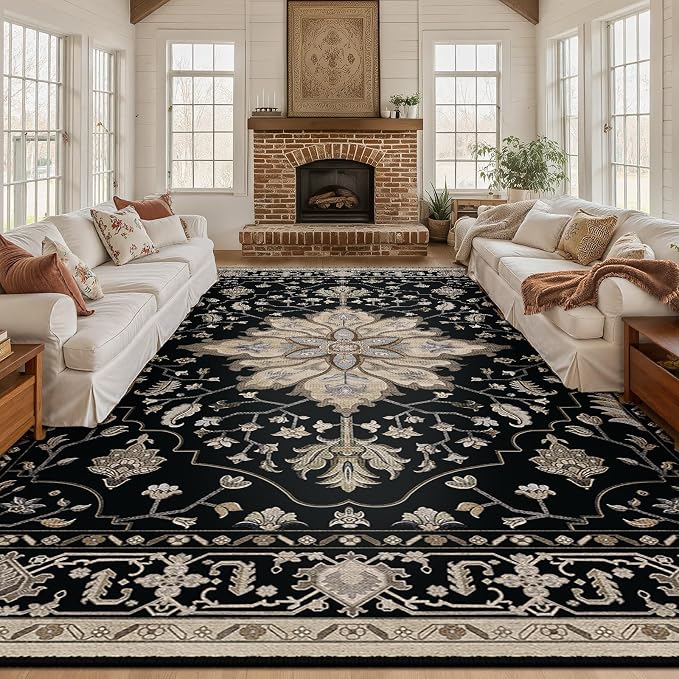 RELEANY Area Rugs 10'x12' Washable Non-Slip, Floral Vintage Distress Print - Image 2