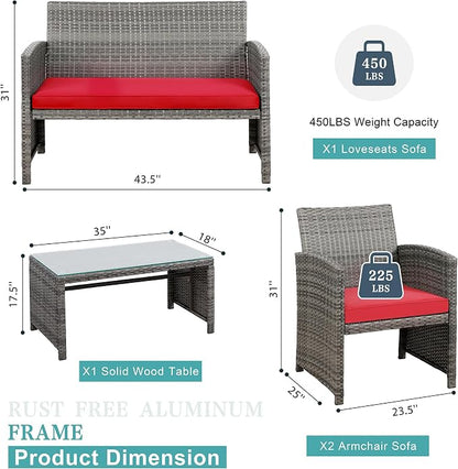 SUNLEI 4 Pcs Outdoor Patio Furniture Sets, Rattan Chair Wicker Conversation Set - Image 2
