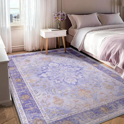 RELEANY Area Rugs 6'x8' Washable Non-Slip, Floral Vintage Distress Print - Image 2