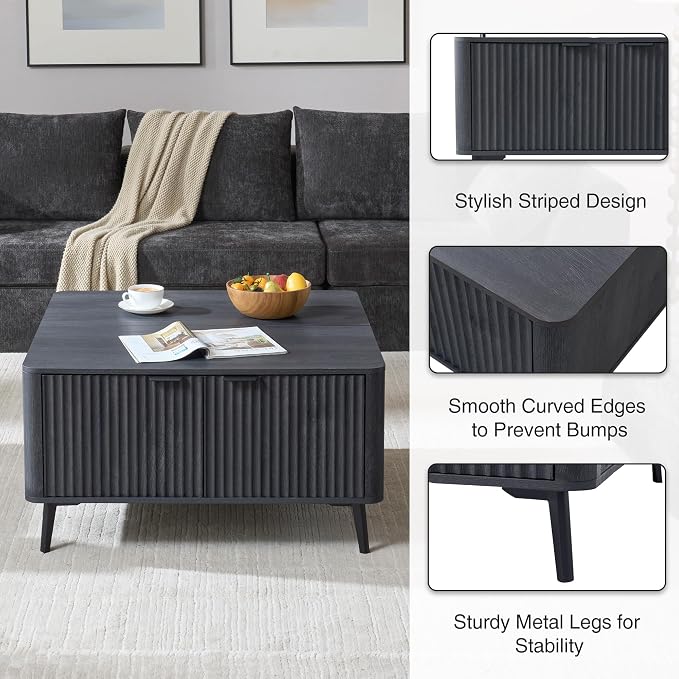 4-Piece Fluted Living Room Furniture Set, Lift Top Coffee Table, Buffet Cabinet - Image 6