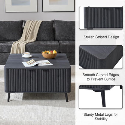 Fatmok 4-Piece Fluted Living Room Furniture Set, Lift Top Coffee Table - Image 6
