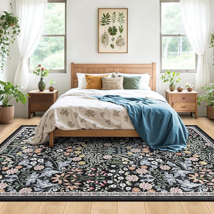 10x14 Area Rugs for Living Room: Floral Washable Rug Vintage Large Soft Boho - Image 3