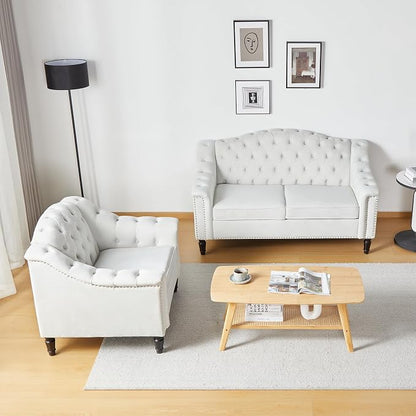 LEVNARY Chesterfield Loveseat Velvet, Upholstered Sofa - Image 7