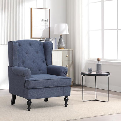Accent Chair Set of 2, Mid Century Modern Fabric Wingback Chair, Upholstered - Image 8