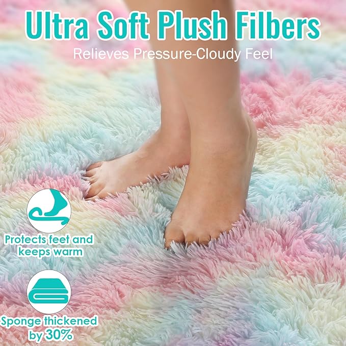 PAGISOFE Rainbow Runner Rugs for Girls Bedroom Hallway Plush Fluffy Rug 2x6 Ft - Image 4
