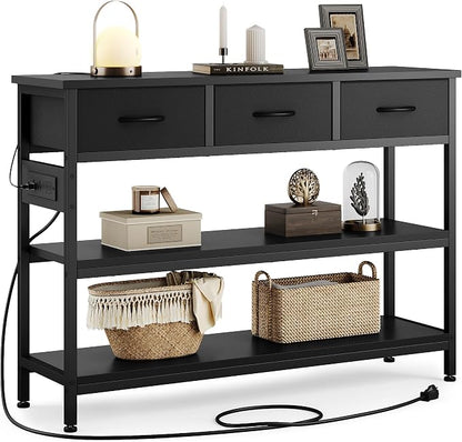 Lulive Entryway Table with Power Outlets, Console Table with 3 Fabric Drawers by Lulive