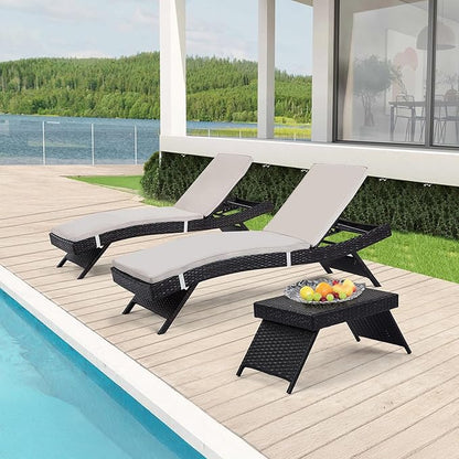 Outdoor Chaise Lounge Chairs + Coffee Table Set of 3 by Asifom
