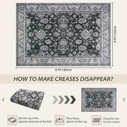 Area Rugs for Living Room, 4x6 Washable Rugs for Bedroom, Non-Slip Retro Floral - Image 2