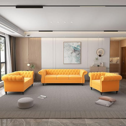 Chesterfield 3 Seater Sofa, Modern Velvet Tufted Couch 3 Seater - Image 5