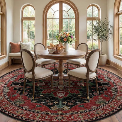 RELEANY Area Rugs Round 8ft Washable Non-Slip, Floral Vintage Distress Print - Image 2