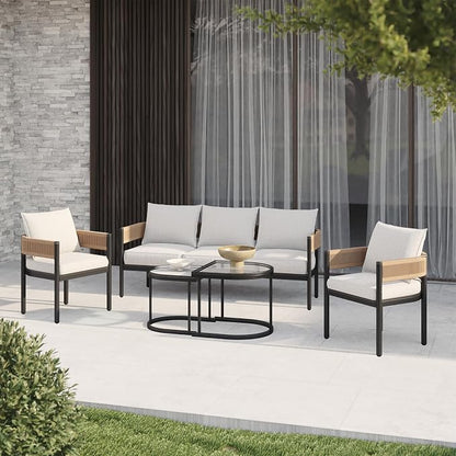 Gand Patio Outdoor 3-Seat Couch Sofa, Wicker Conversation Set - Image 8