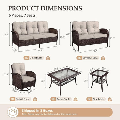 UPHA 6 Pieces Patio Furniture Sets, Wicker Outdoor Sofa Set - Image 2