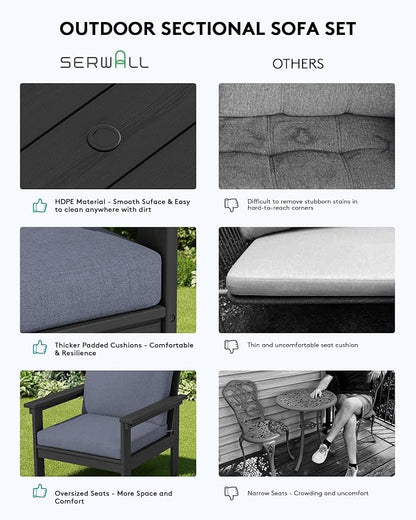 SERWALL HDPE Patio Furniture Set, 7-piece Outdoor Sectional Sofa Set, All - Image 6