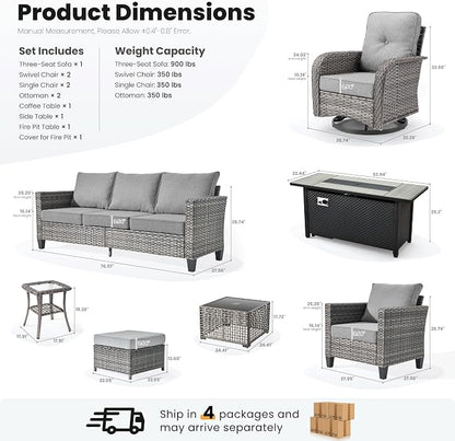 ovios 10 Pieces Patio Furniture Set, Outdoor Wicker Sofa Couch - Image 8