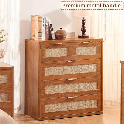 LEYAOYAO Rattan Dresser for Bedroom Set of 2, 33.5" Tall Chest of Drawers - Image 4