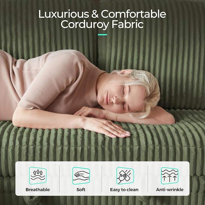 LINSY HOME Sectional Sofa with Pull Out Bed, 7 Seats Corduroy Reversible - Image 6
