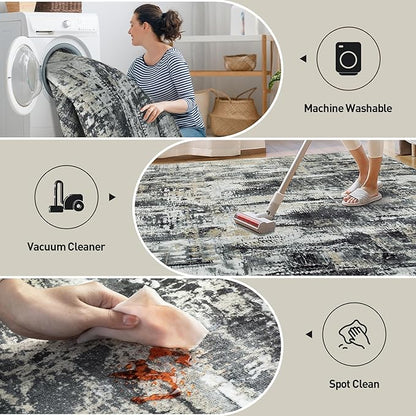 2'6''x8' Runner Rugs Washable Rug: Modern Abstract Hallway Runner Rug Indoor - Image 2