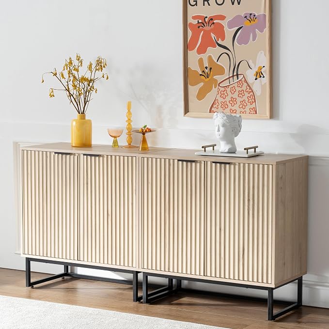 EYYTHUNG Fluted Storage Cabinet Set of 2, Sideboard Buffet Cabinet Modern by EYYTHUNG