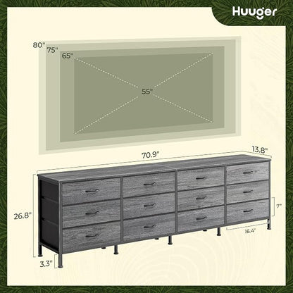 Huuger 70 Inch Dresser for Bedroom, TV Stand for 65, 80 Inch TV, 12 Fabric - Image 3