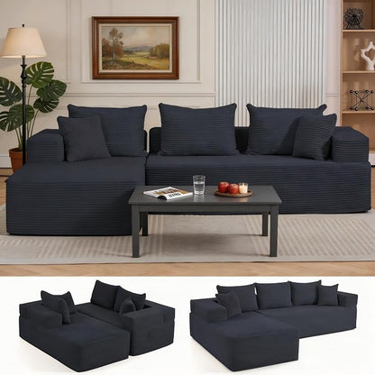 105'' Modular L-Shaped Boneless Sectional, Corduroy Deep Seat Cloud Sectional by WENTUM