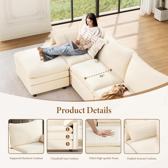 Vesgantti 108" Sectional Sleeper Sofa, 6-Seater Oversized Modular Cloud Couch - Image 4