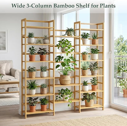 Homykic Bamboo Bookshelf, 71” Tall Triple Wide Bookcase - Image 6