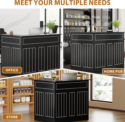 L-Shaped Home Bar Unit with Power Outlet, 4-Tier Corner Liquor Bar Cabinet with - Image 9