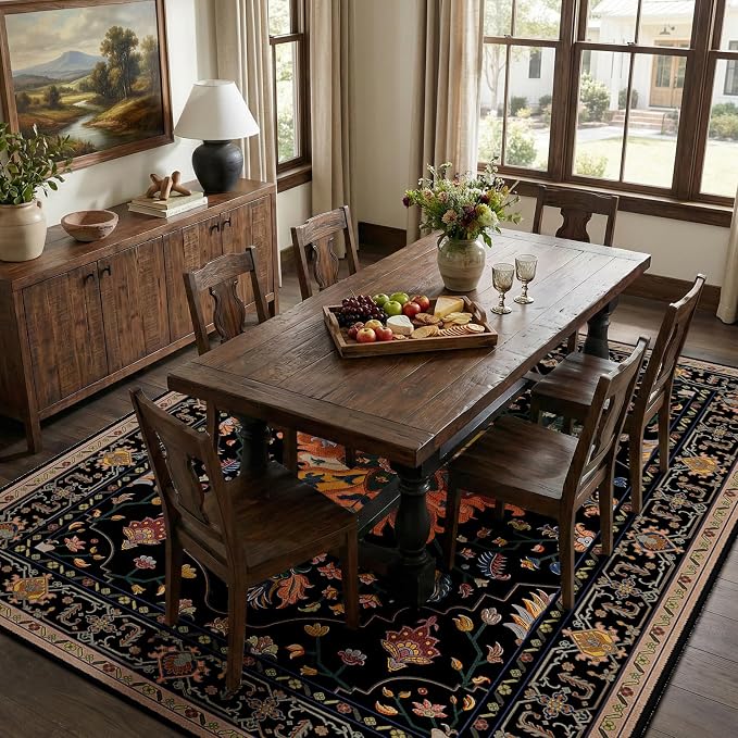RELEANY Area Rugs 7'x10' Washable Non-Slip, Floral Vintage Distress Print by RELEANY