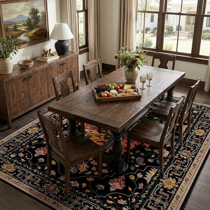 RELEANY Area Rugs 7'x10' Washable Non-Slip, Floral Vintage Distress Print by RELEANY
