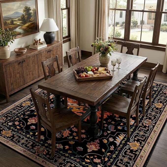 RELEANY Area Rugs 7'x9' Washable Non-Slip, Floral Vintage Distress Print - Image 3