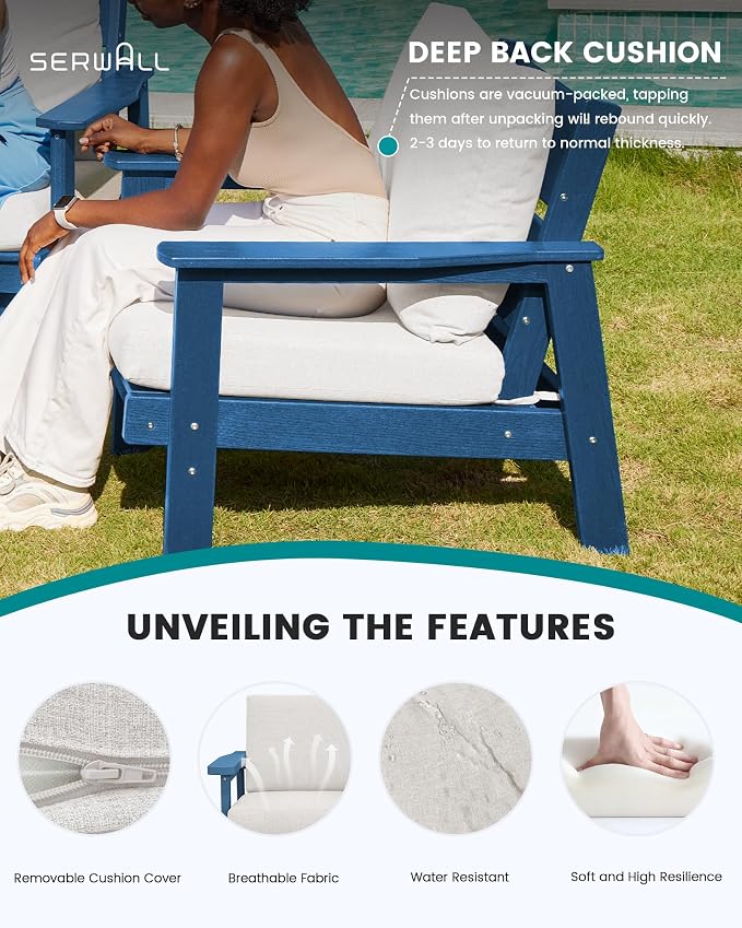 SERWALL HDPE Patio Furniture Set, 5 Piece All Weather Wood-Like Sectional - Image 4