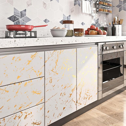 FunStick Modern Gold White Wallpaper Peel and Stick Wallpaper Thick Off White - Image 4