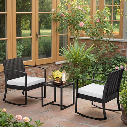 Greesum 3 Pieces Outdoor Furniture Set Patio Bistro Rocking Chairs - Image 5