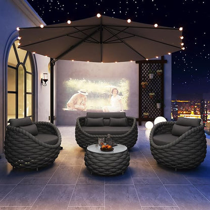 TWT Patio Furniture Sofa Set 4 Pieces Aluminum Outdoor Furniture w/27.8in - Image 9