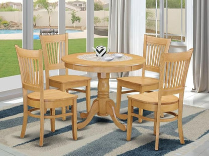 East West Furniture ANVA5-OAK-W 5 Piece Dining Set Includes a Round Dining Room - Image 2
