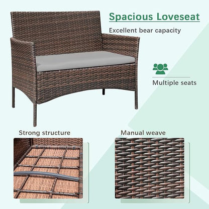 Greesum Patio Furniture 4 Pieces Conversation Sets Outdoor Wicker Rattan Chairs - Image 6