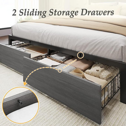Lifezone Queen Bed Frame with 2-Tier Storage Headboard, Bedroom Metal Bed Frame - Image 6