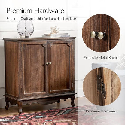 Solid Wood Sideboard with Adjustable Feet, 2 Shelves Storage Accent Cabinet - Image 5