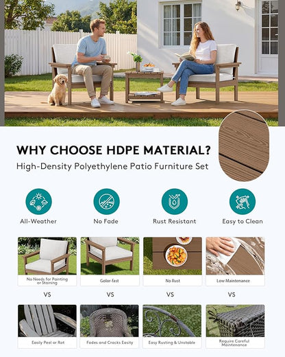 SERWALL HDPE Patio Sofa Set, 3-piece Sectional Outdoor Furniture Set, All - Image 3