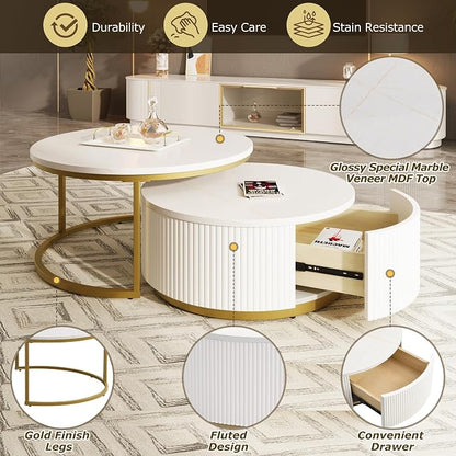 27.6" Modern Round Nesting Coffee Table Fluted - Image 7