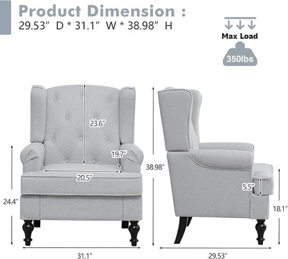 Accent Chair Set of 2, Mid Century Modern Fabric Wingback Chair, Upholstered - Image 2